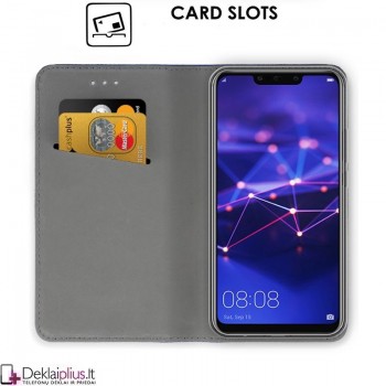 Telone dirbtinos odos atverčiamas dėklas - juodas (Huawei Mate 20 Lite)